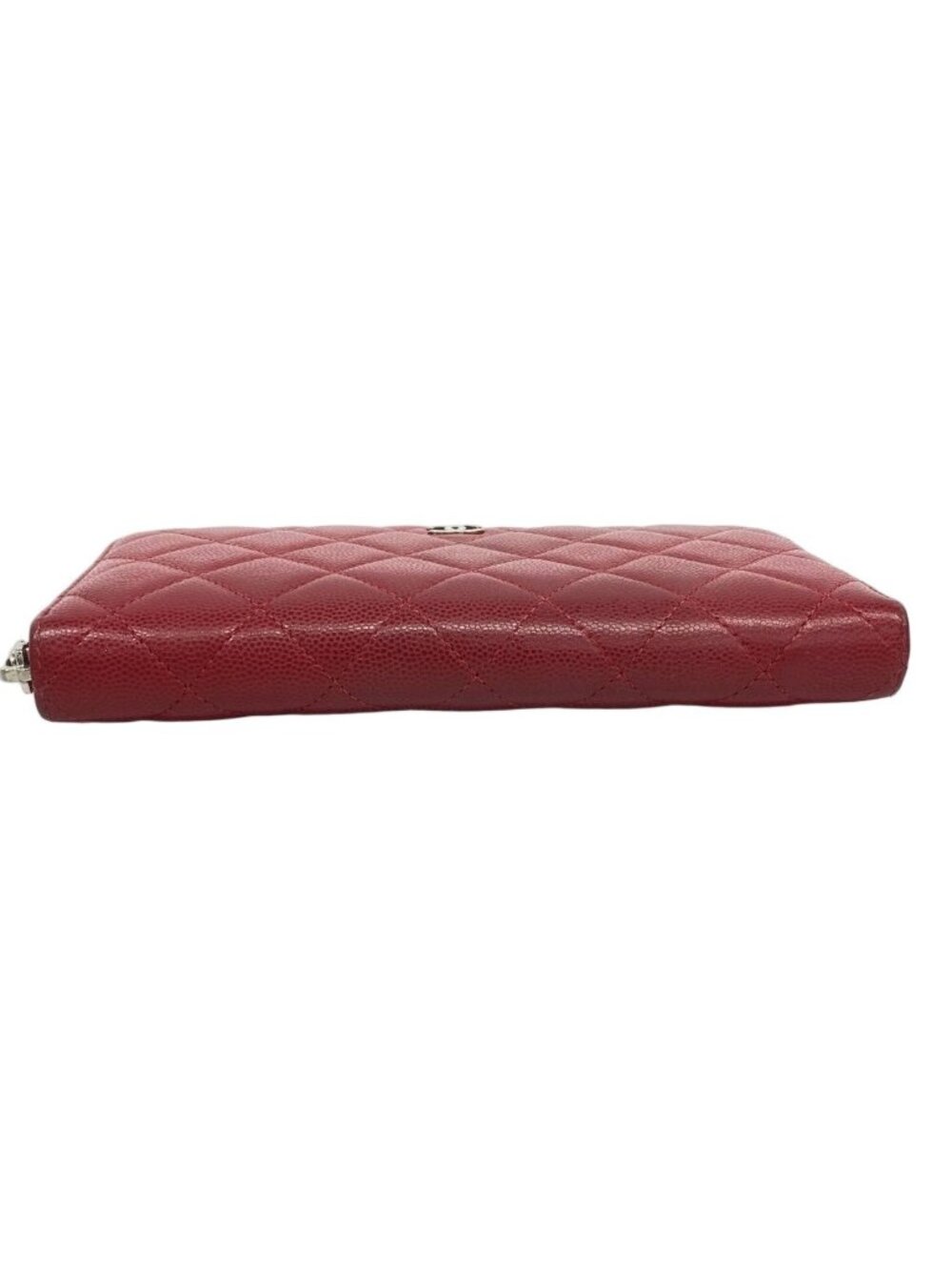 Chanel Wallet Quilted Caviar Leather Red Silver